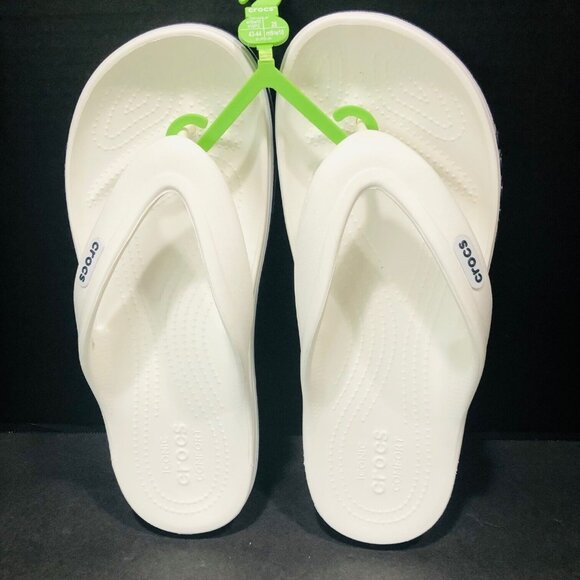 NWT Crocs Bayaband Thongs Flip Flops Sandals Shoes White Navy Men 10 Women 12 - Picture 1 of 7